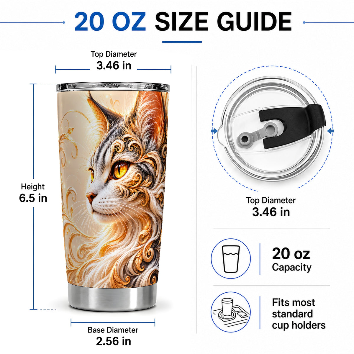 #pl[20oz|Steel] Ornate Filigree Cat Portrait 20oz Tumbler for Cat Lovers