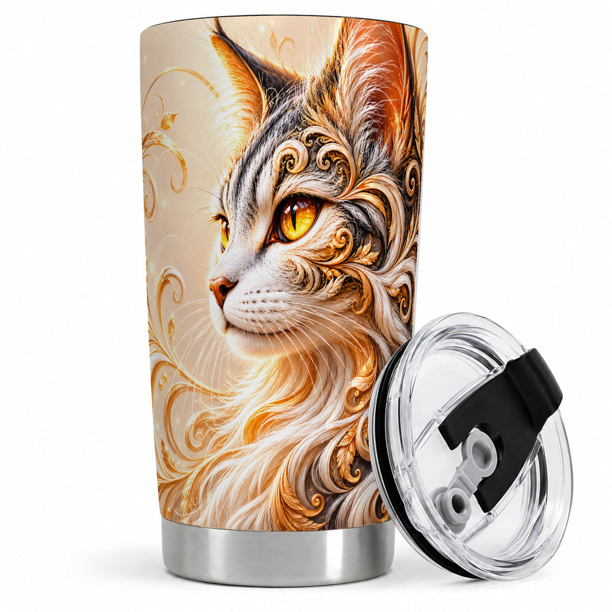 Ornate Filigree Cat Portrait 20oz Tumbler for Cat Lovers