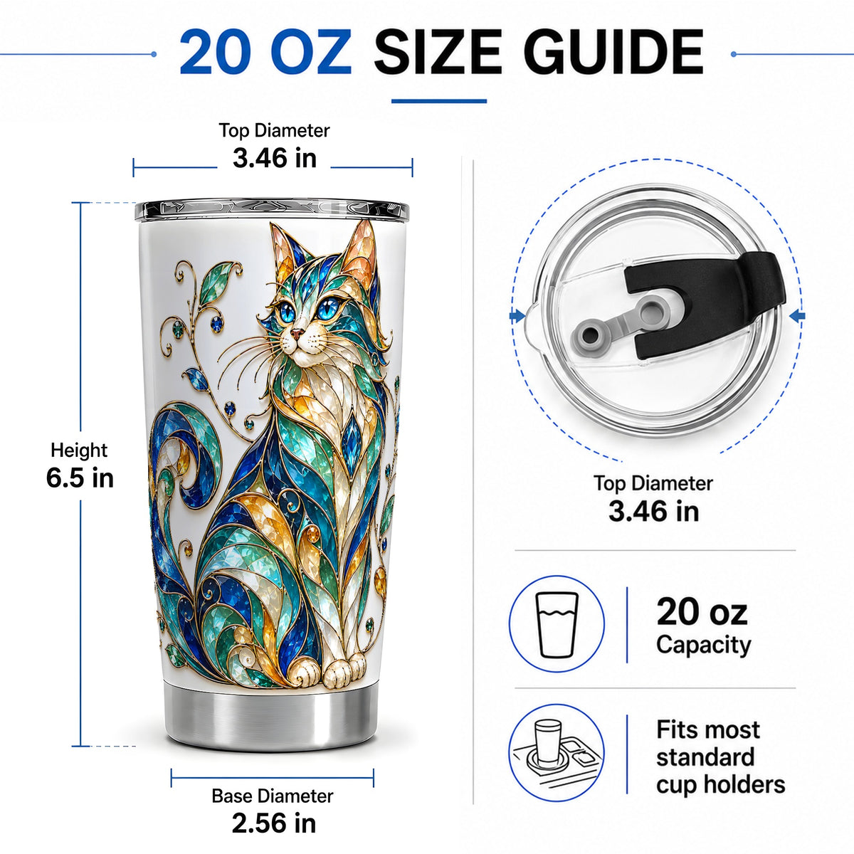 #pl[20oz|Steel] Stained Glass Style Cat 20oz Tumbler for Cat Lovers