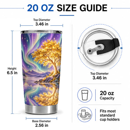 #pl[20oz|Steel] Golden Tree Aurora 20oz Tumbler for Nature Lovers