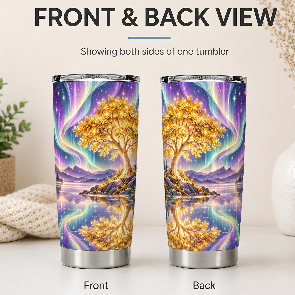 #pl[20oz|Steel] Golden Tree Aurora 20oz Tumbler for Nature Lovers