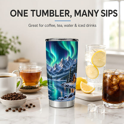 Winter Cabin Aurora 20oz Tumbler for Nature Lovers