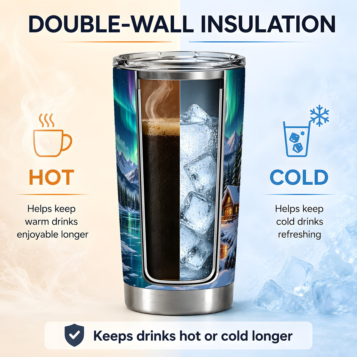 Winter Cabin Aurora 20oz Tumbler for Nature Lovers