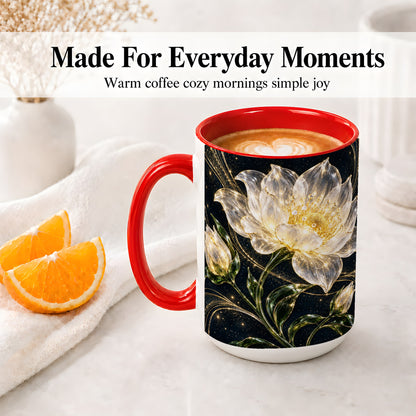 #pl[15oz|Red] Crystal Style White Flower Ceramic Mug with Gold Botanical Artwork