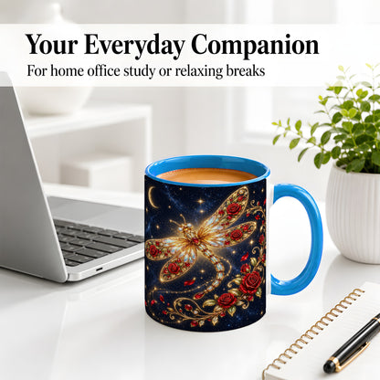 #pl[11oz|Blue] Rose Dragonfly Ceramic Mug, Mug with Celestial Floral Artwork