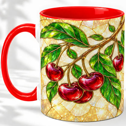 Stained Glass Style Cherry Ceramic Mug, Mug with Fruit Artwork