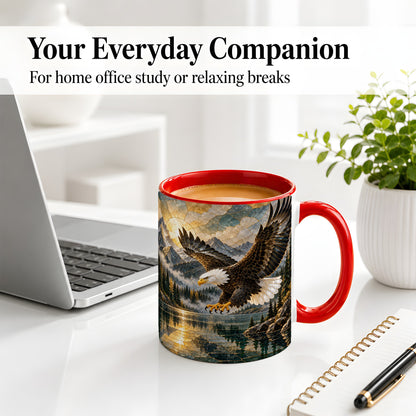 #pl[11oz|Red] Bald Eagle Ceramic Mug, Mug with Mountain Lake Landscape Artwork