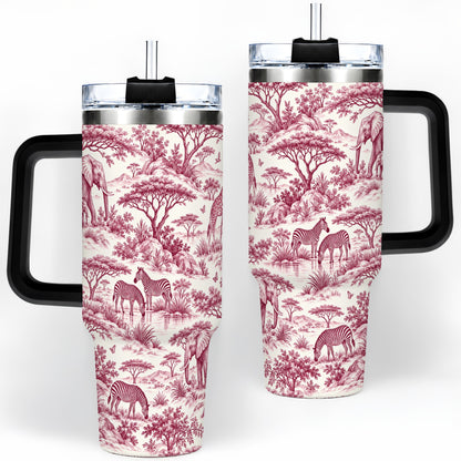 #pl[40oz|Black] Savanna Wildlife Toile 40oz Tumbler, Burgundy Safari Animal Artwork