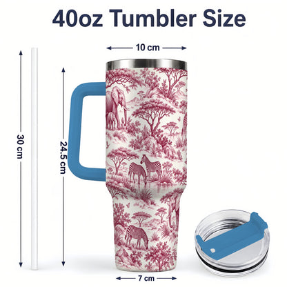 #pl[40oz|Blue] Savanna Wildlife Toile 40oz Tumbler, Burgundy Safari Animal Artwork