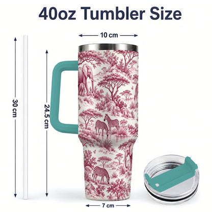 #pl[40oz|Green] Savanna Wildlife Toile 40oz Tumbler, Burgundy Safari Animal Artwork