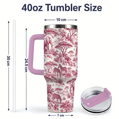 #pl[40oz|Pink] Savanna Wildlife Toile 40oz Tumbler, Burgundy Safari Animal Artwork