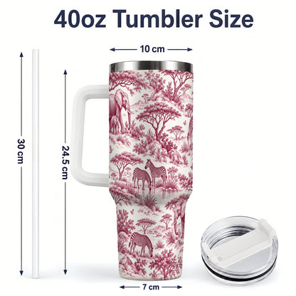 #pl[40oz|White] Savanna Wildlife Toile 40oz Tumbler, Burgundy Safari Animal Artwork