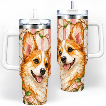 Floral Corgi 40oz Tumbler, Stained Glass Style Dog Drinkware