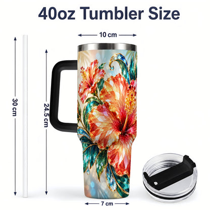 #pl[40oz|Black] Jeweled Hibiscus Tropical Floral 40oz Tumbler for Flower Art Lovers
