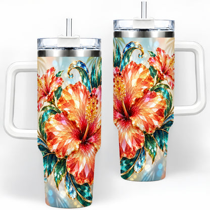 Jeweled Hibiscus Tropical Floral 40oz Tumbler for Flower Art Lovers