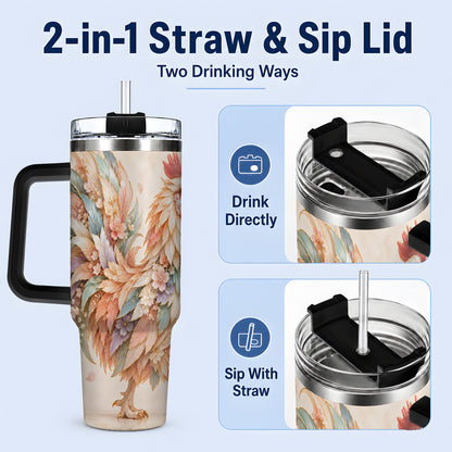 #pl[40oz|Black] Pastel Floral Rooster 40oz Tumbler with Botanical Feather Artwork
