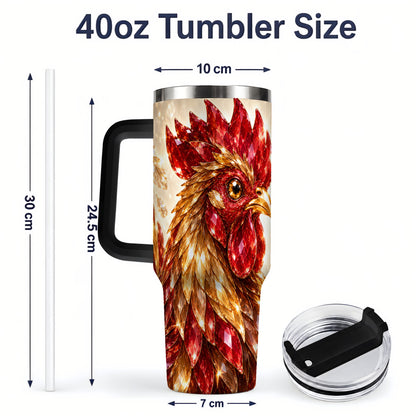 #pl[40oz|Black] Red Jewel Rooster Golden Feather 40oz Tumbler Artwork for Rooster Lovers