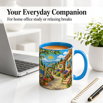 #pl[11oz|Blue] Coastal Village Garden Ceramic Mug for Travel Lovers