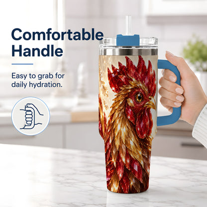 #pl[40oz|Blue] Red Jewel Rooster Golden Feather 40oz Tumbler Artwork for Rooster Lovers