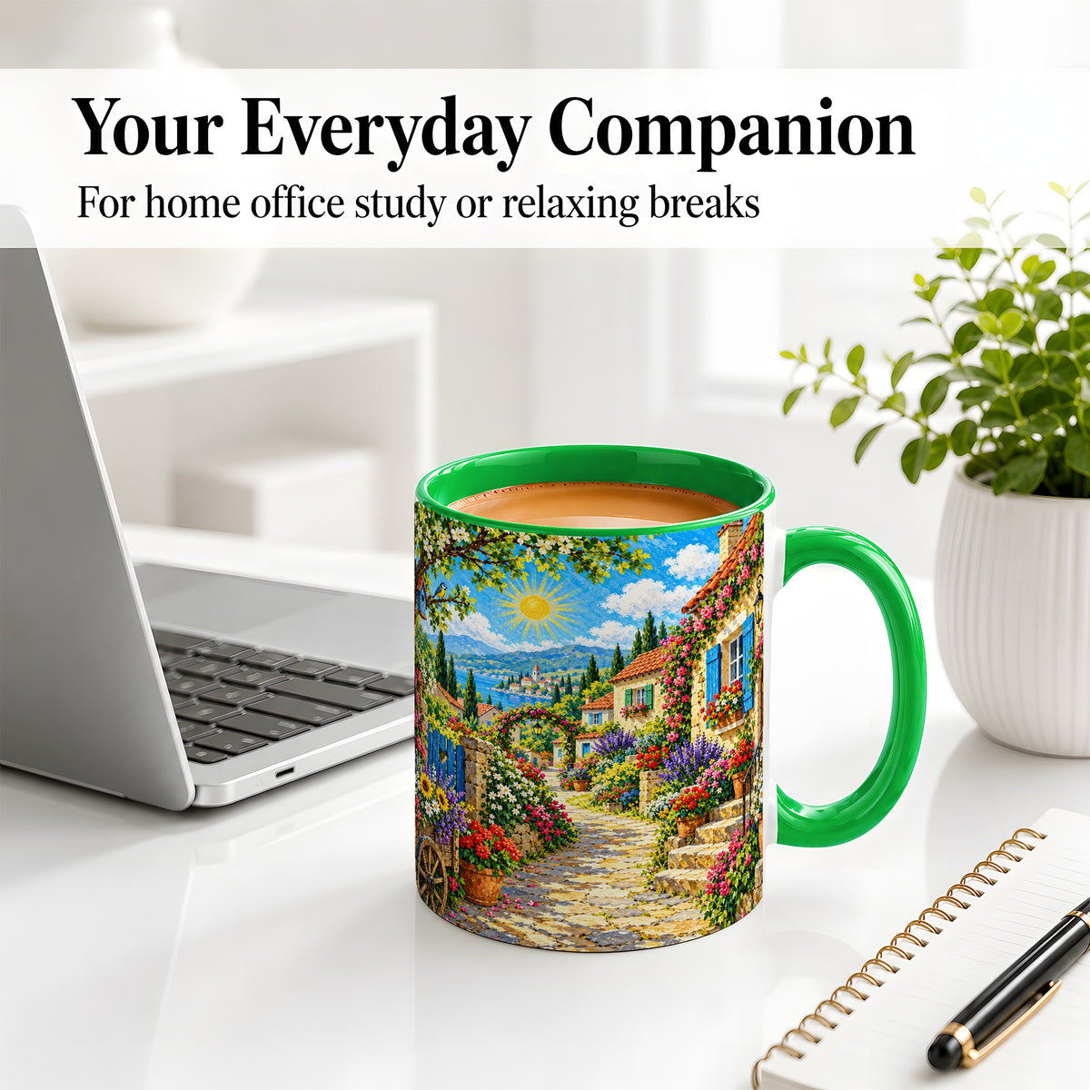 #pl[11oz|Green] Coastal Village Garden Ceramic Mug for Travel Lovers