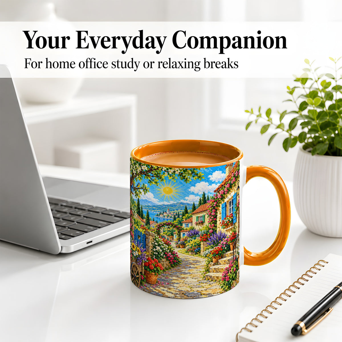#pl[11oz|Orange] Coastal Village Garden Ceramic Mug for Travel Lovers