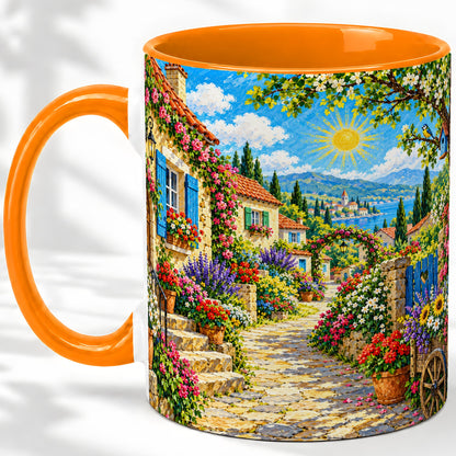 #pl[11oz|Orange] Coastal Village Garden Ceramic Mug for Travel Lovers