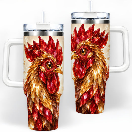 Red Jewel Rooster Golden Feather 40oz Tumbler Artwork for Rooster Lovers