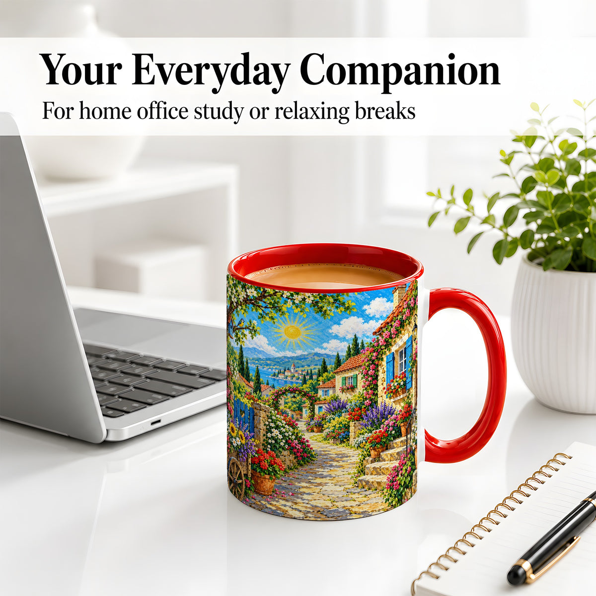 #pl[11oz|Red] Coastal Village Garden Ceramic Mug for Travel Lovers