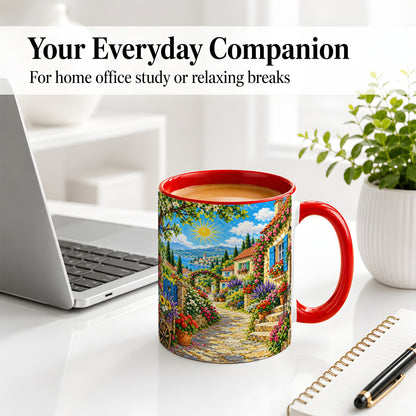 #pl[11oz|Red] Coastal Village Garden Ceramic Mug for Travel Lovers