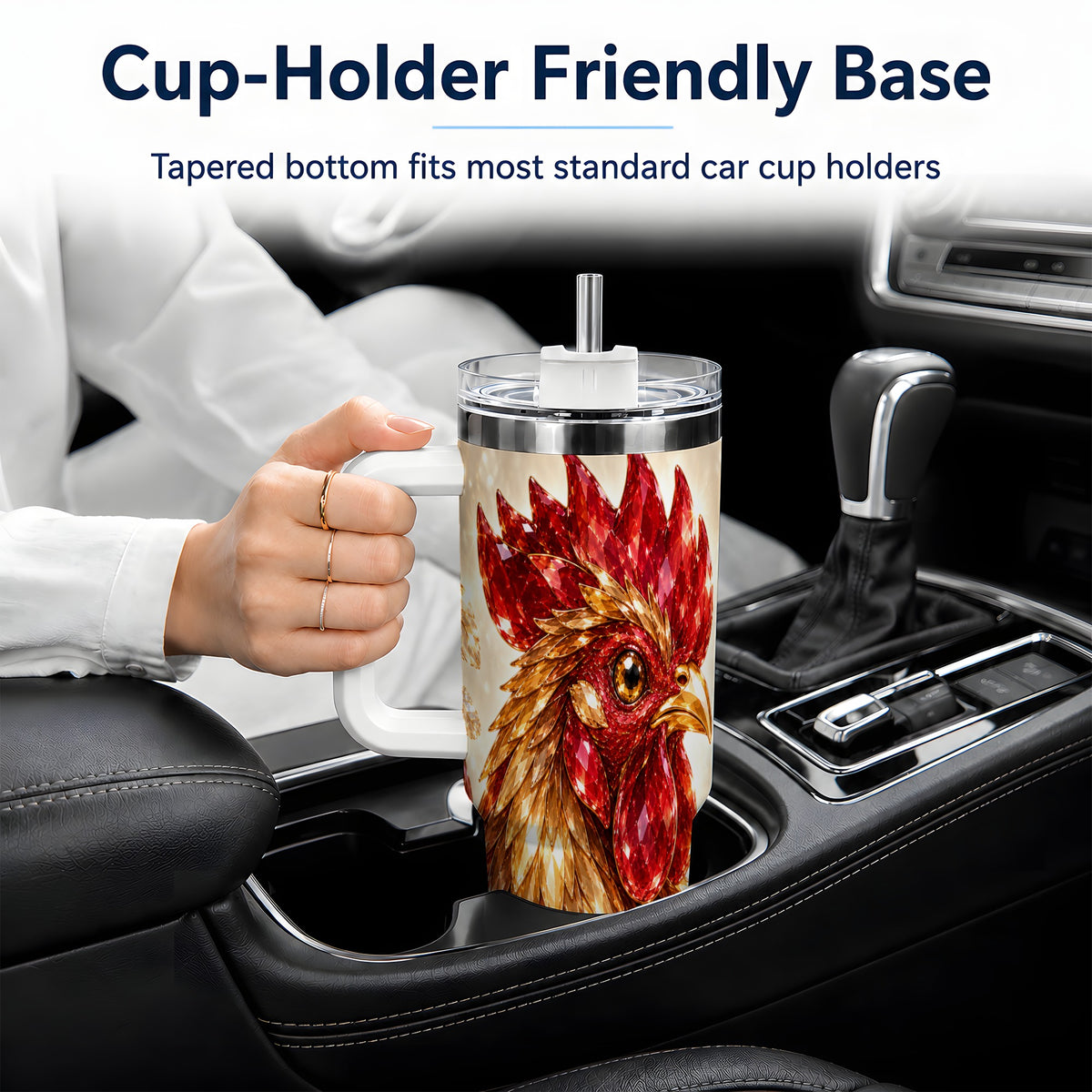 Red Jewel Rooster Golden Feather 40oz Tumbler Artwork for Rooster Lovers