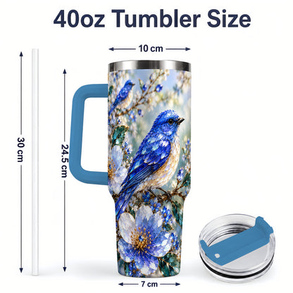 #pl[40oz|Blue] Blue Bird Blossom Floral Garden 40oz Tumbler Artwork for Bird Lovers