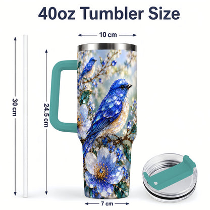 #pl[40oz|Green] Blue Bird Blossom Floral Garden 40oz Tumbler Artwork for Bird Lovers