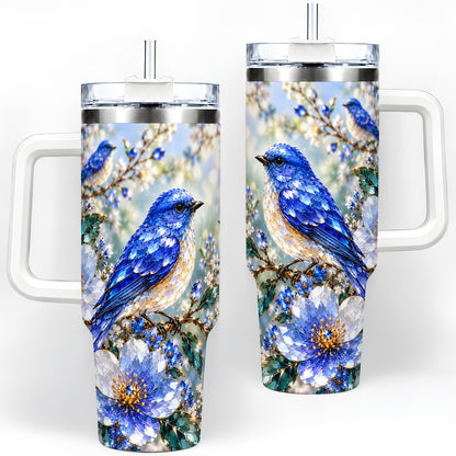 Blue Bird Blossom Floral Garden 40oz Tumbler Artwork for Bird Lovers