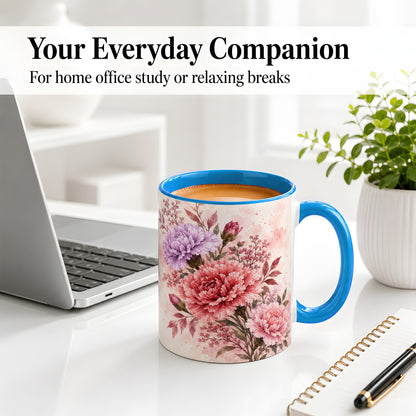#pl[11oz|Blue] Pink Purple Watercolor Floral Ceramic Mug for Flower Lovers