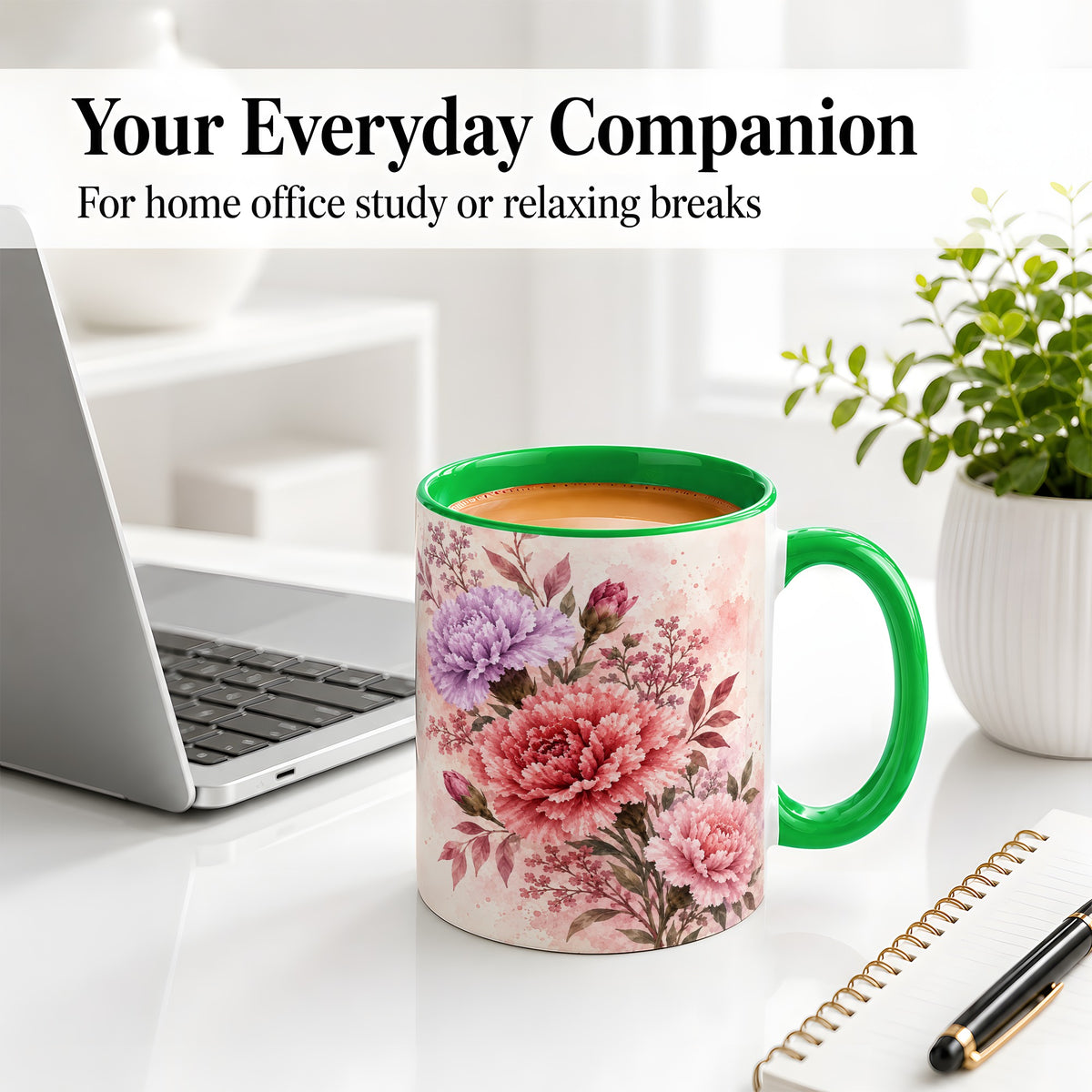 #pl[11oz|Green] Pink Purple Watercolor Floral Ceramic Mug for Flower Lovers