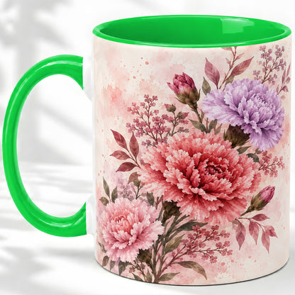 #pl[11oz|Green] Pink Purple Watercolor Floral Ceramic Mug for Flower Lovers
