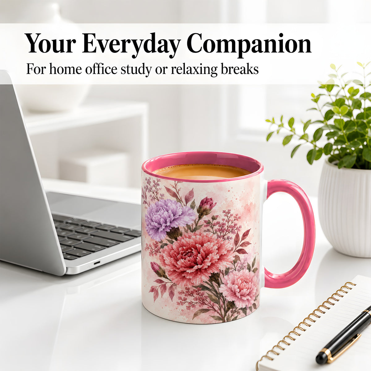 #pl[11oz|Pink] Pink Purple Watercolor Floral Ceramic Mug for Flower Lovers