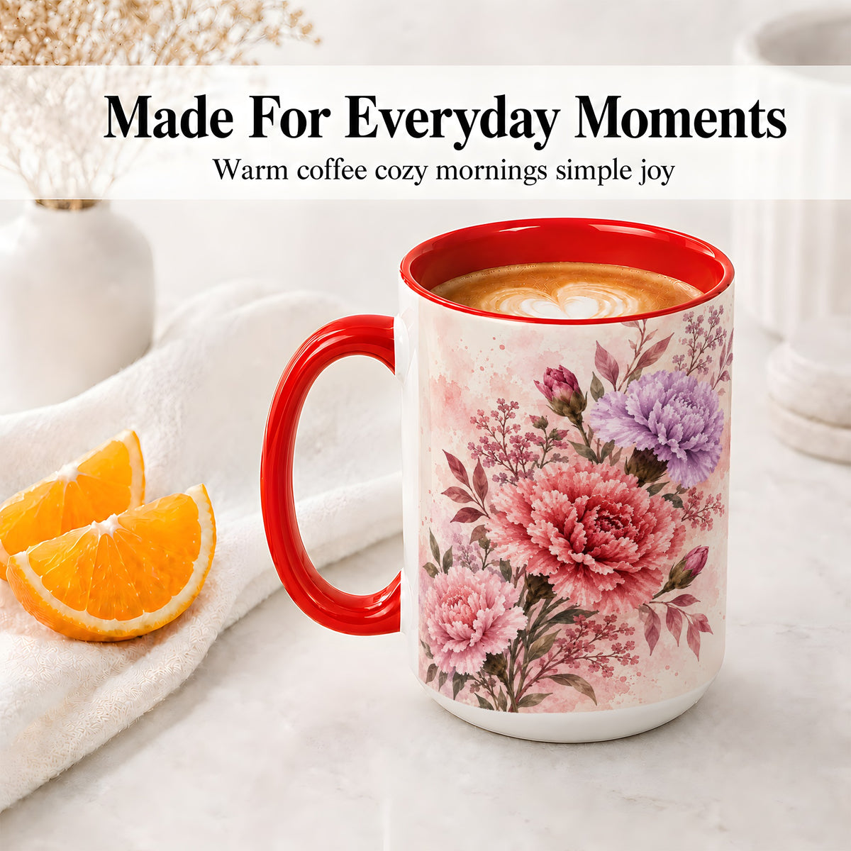 #pl[15oz|Red] Pink Purple Watercolor Floral Ceramic Mug for Flower Lovers