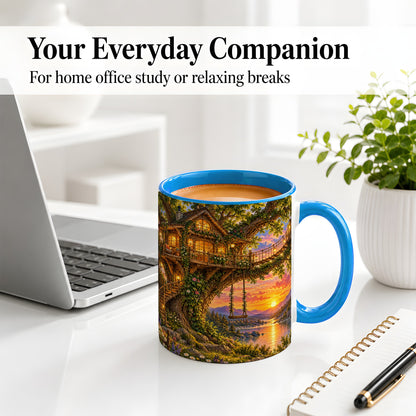 #pl[11oz|Blue] Treehouse Sunset Ceramic Mug for Nature Lovers
