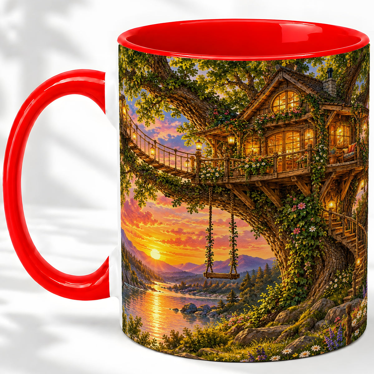 Treehouse Sunset Ceramic Mug for Nature Lovers
