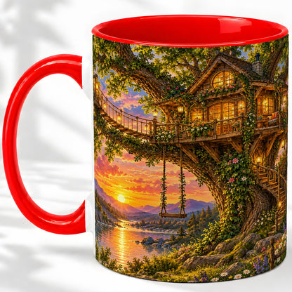 Treehouse Sunset Ceramic Mug for Nature Lovers