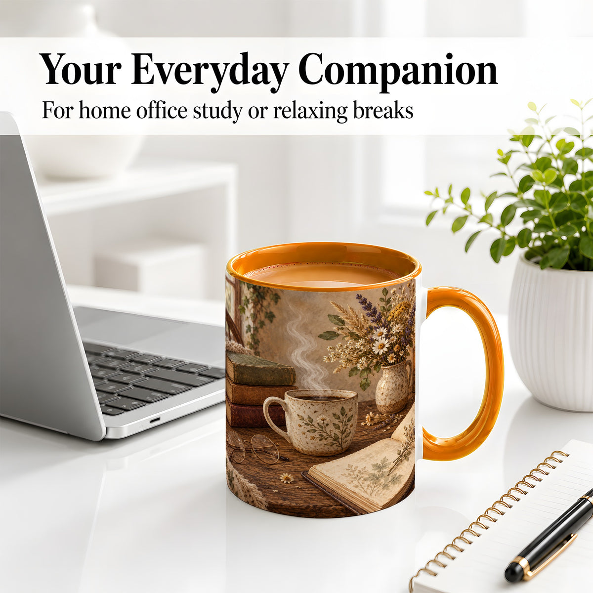 #pl[11oz|Orange] Cozy Reading Floral Ceramic Mug for Book Lovers