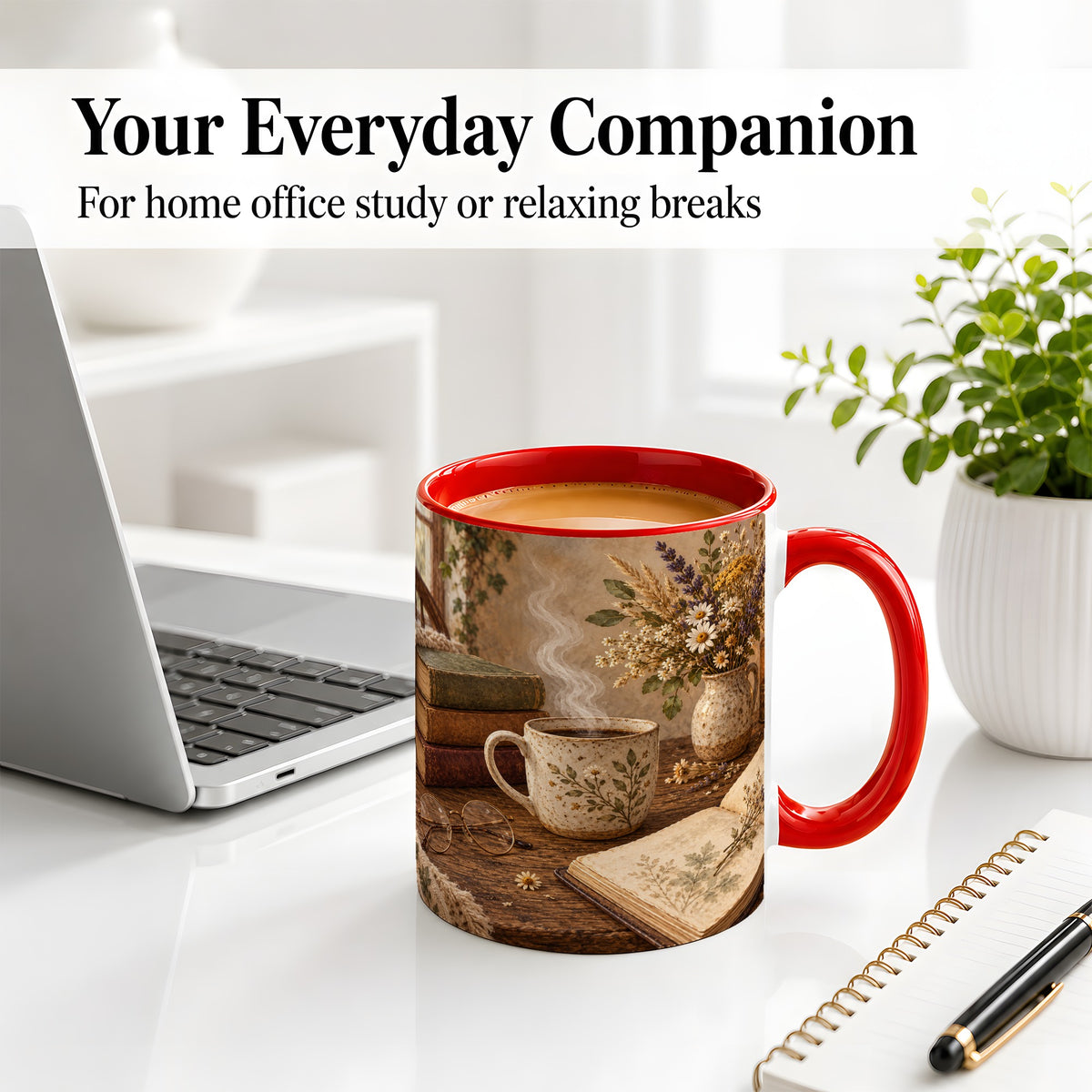 #pl[11oz|Red] Cozy Reading Floral Ceramic Mug for Book Lovers