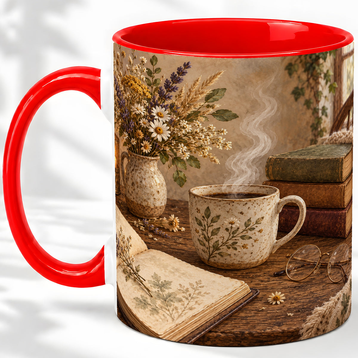 Cozy Reading Floral Ceramic Mug for Book Lovers