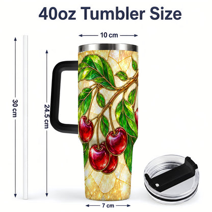 #pl[40oz|Black] Stained Glass Style Cherry Tumbler, 40oz Tumbler with Leaf Artwork