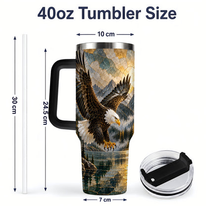 #pl[40oz|Black] Bald Eagle Tumbler, 40oz Stainless Steel Tumbler with Forest Lake Art