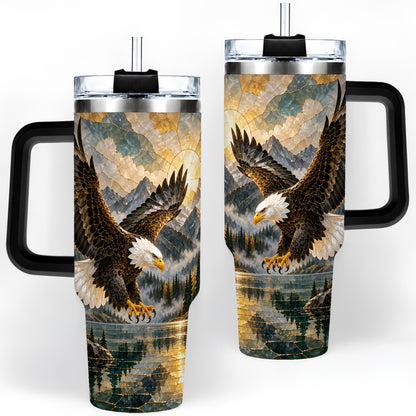 #pl[40oz|Black] Bald Eagle Tumbler, 40oz Stainless Steel Tumbler with Forest Lake Art