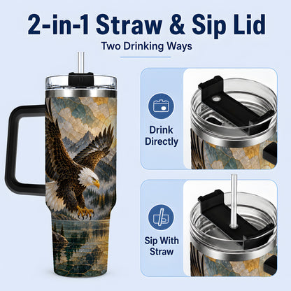#pl[40oz|Black] Bald Eagle Tumbler, 40oz Stainless Steel Tumbler with Forest Lake Art
