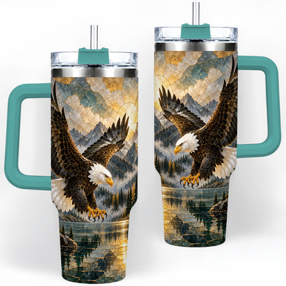 #pl[40oz|Green] Bald Eagle Tumbler, 40oz Stainless Steel Tumbler with Forest Lake Art