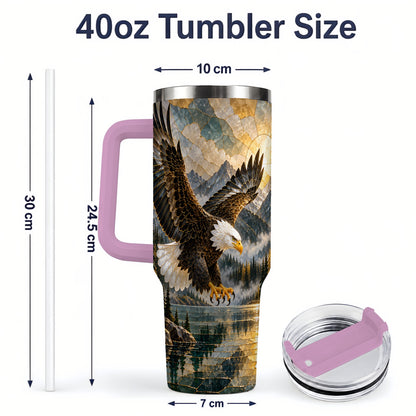 #pl[40oz|Pink] Bald Eagle Tumbler, 40oz Stainless Steel Tumbler with Forest Lake Art